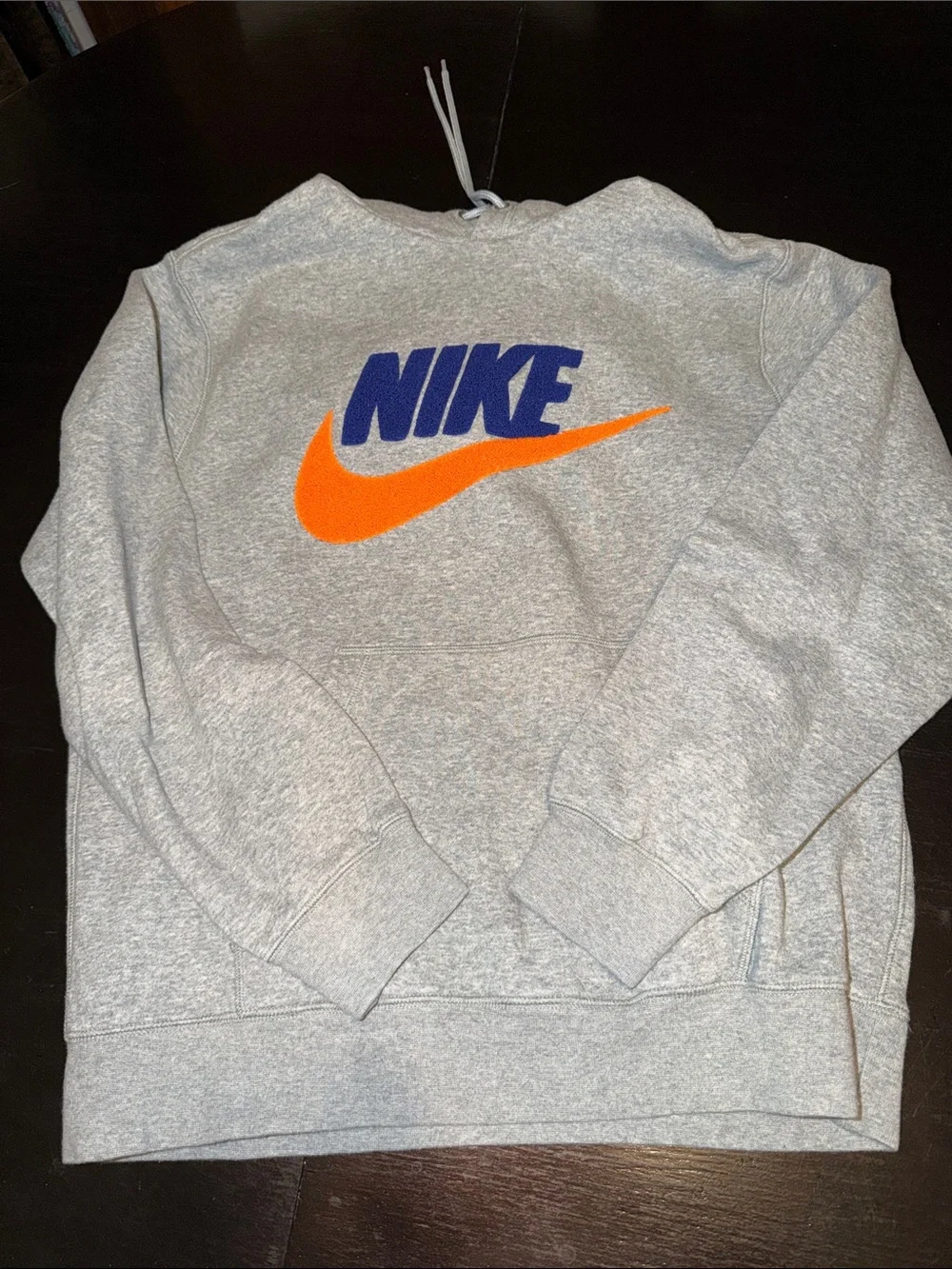 Nike Gray Crewneck with Orange Swoosh and Blue NIKE